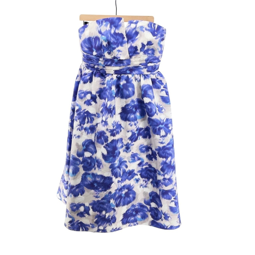 Sachin & Babi Sabelle Dress Blue Floral Strapless Midi Fit Flare 12 Coastal - Picture 2 of 10